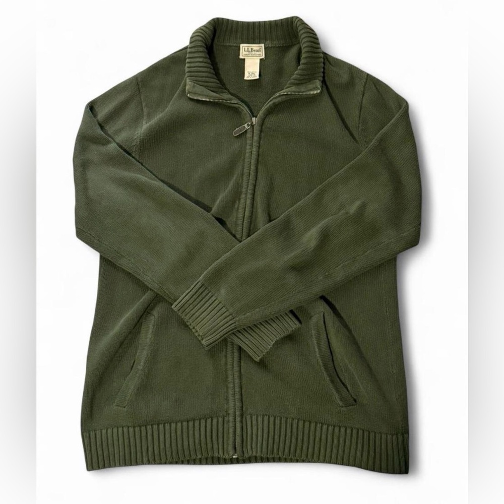 L.L. Bean Men's Olive Zip-Up Knit Sweater